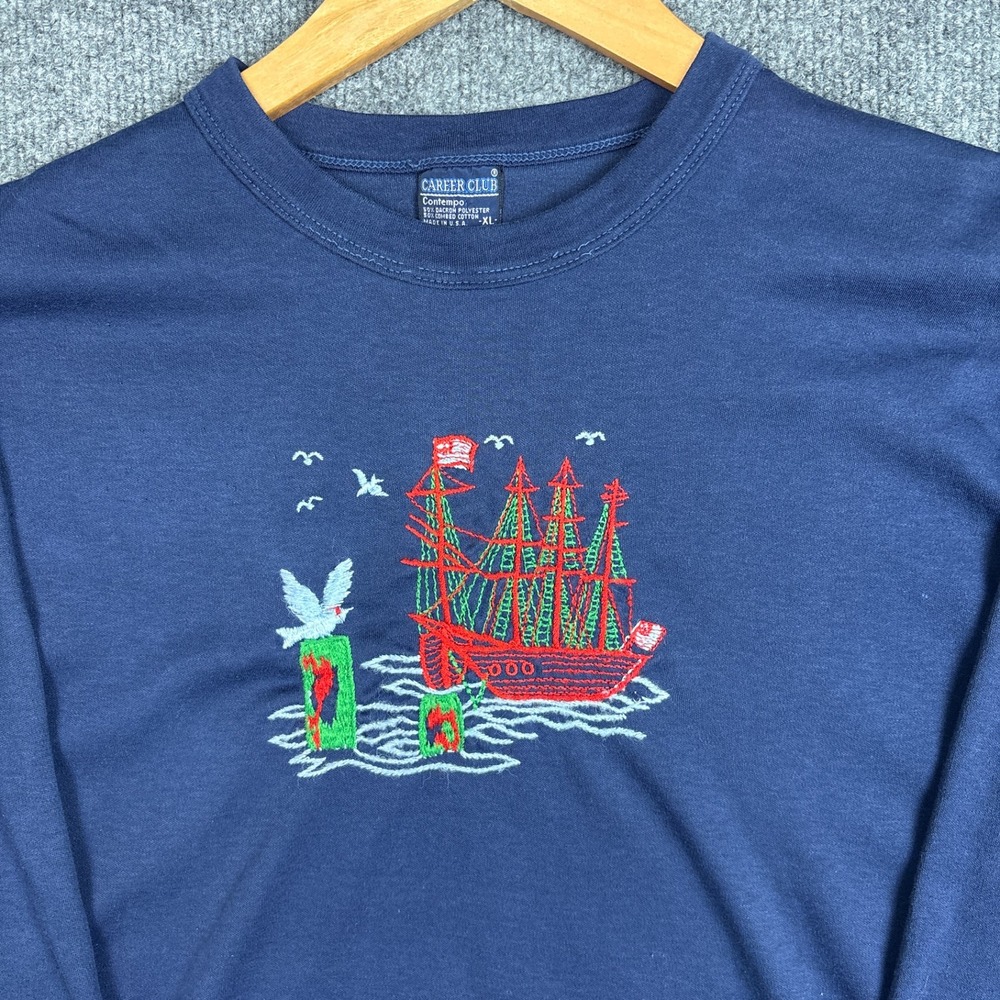 VTG Career Club Embroidered Nautical Xmas Shirt XL Single Stitch